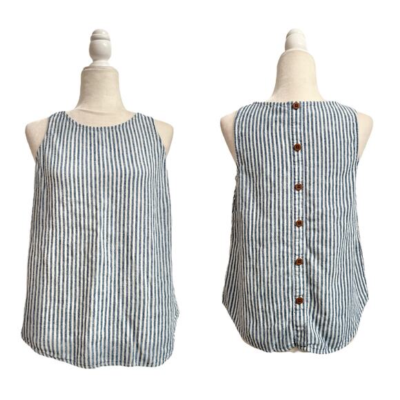 Universal Thread Tops - Universal Thread Women Blue and White Stripe Linen Sleeveless Tunic Top Size MED
